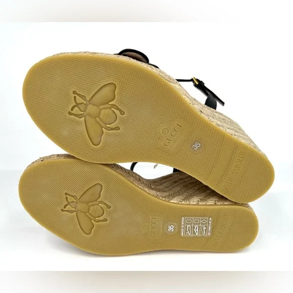 Gucci Galassia Aitana Lifford Black Leather Wedge Double G Logo Sandals EU 35 - Picture 8 of 14